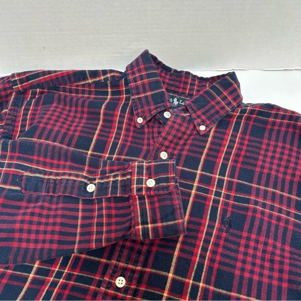 Ralph Lauren Blake Cotton Flannel Red & Black Plaid Button Down size‎ Medium